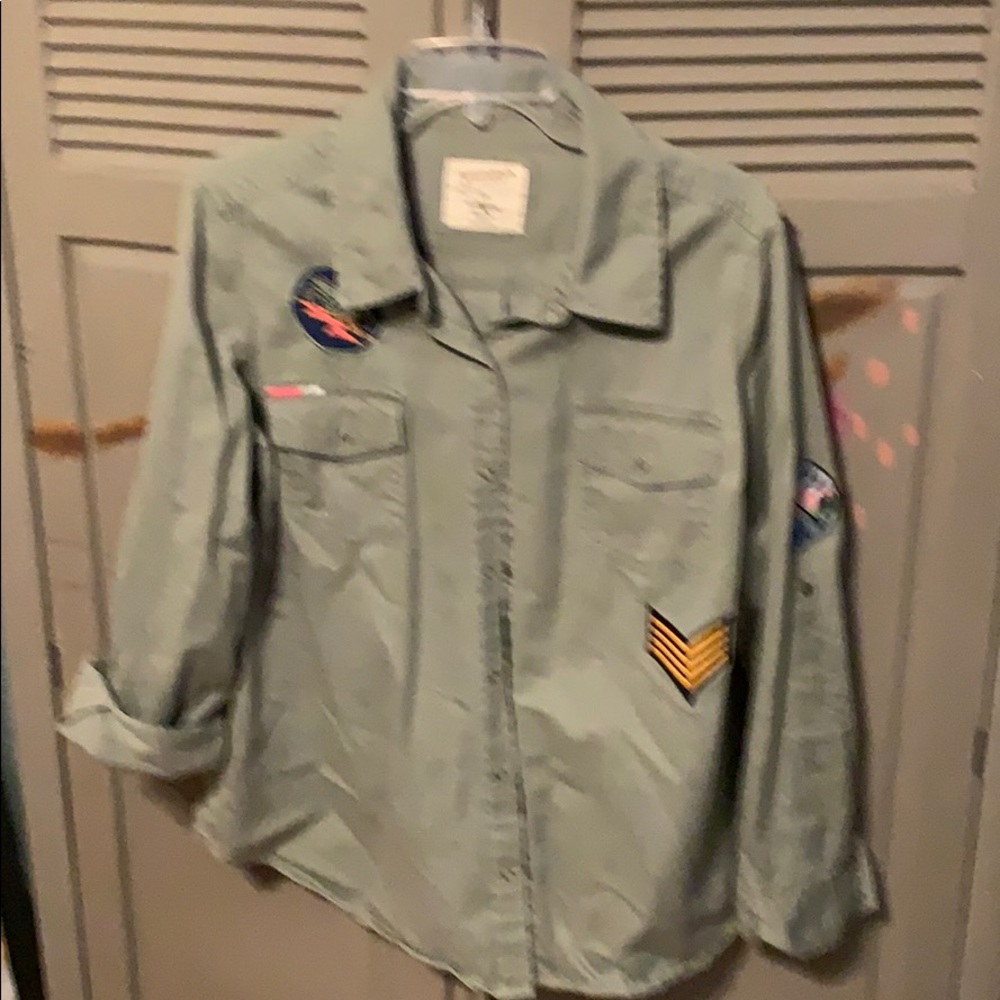 Camo green button up